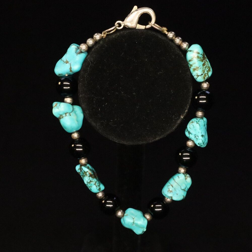 Bracelet or anklet  9" long Turquoise/Black FAUX stone